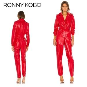 NWT- Revolve RONNY KOBO Alie Faux Leather Red Jumpsuit